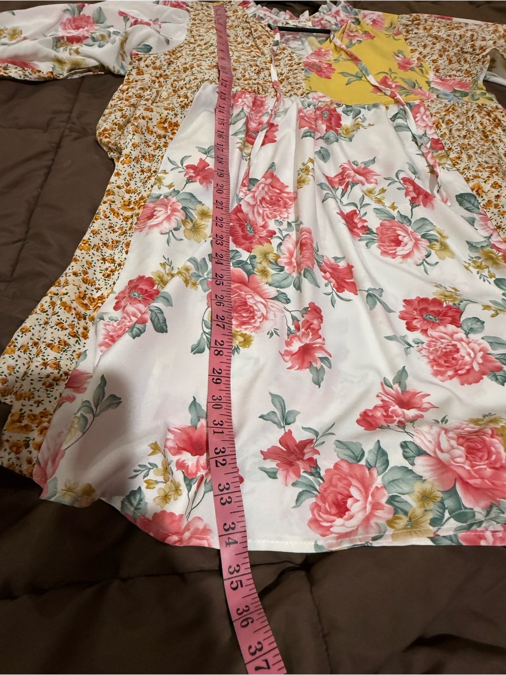 Umgee Yellow, White & Pink Floral Patchwork Midi Dress - Picture 7 of 7